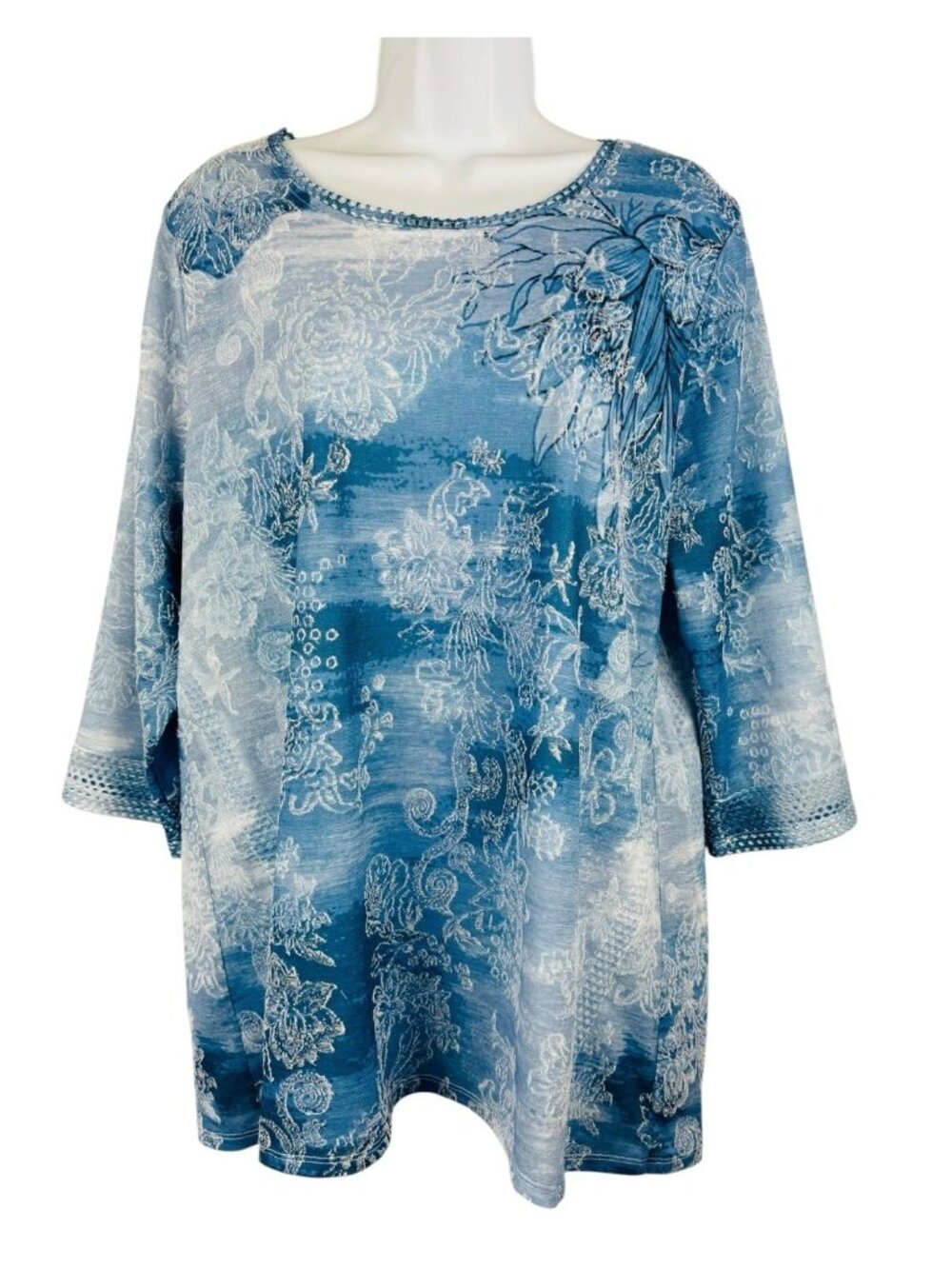 Zenergy by Chicos Top Size Large Blue White Pullover